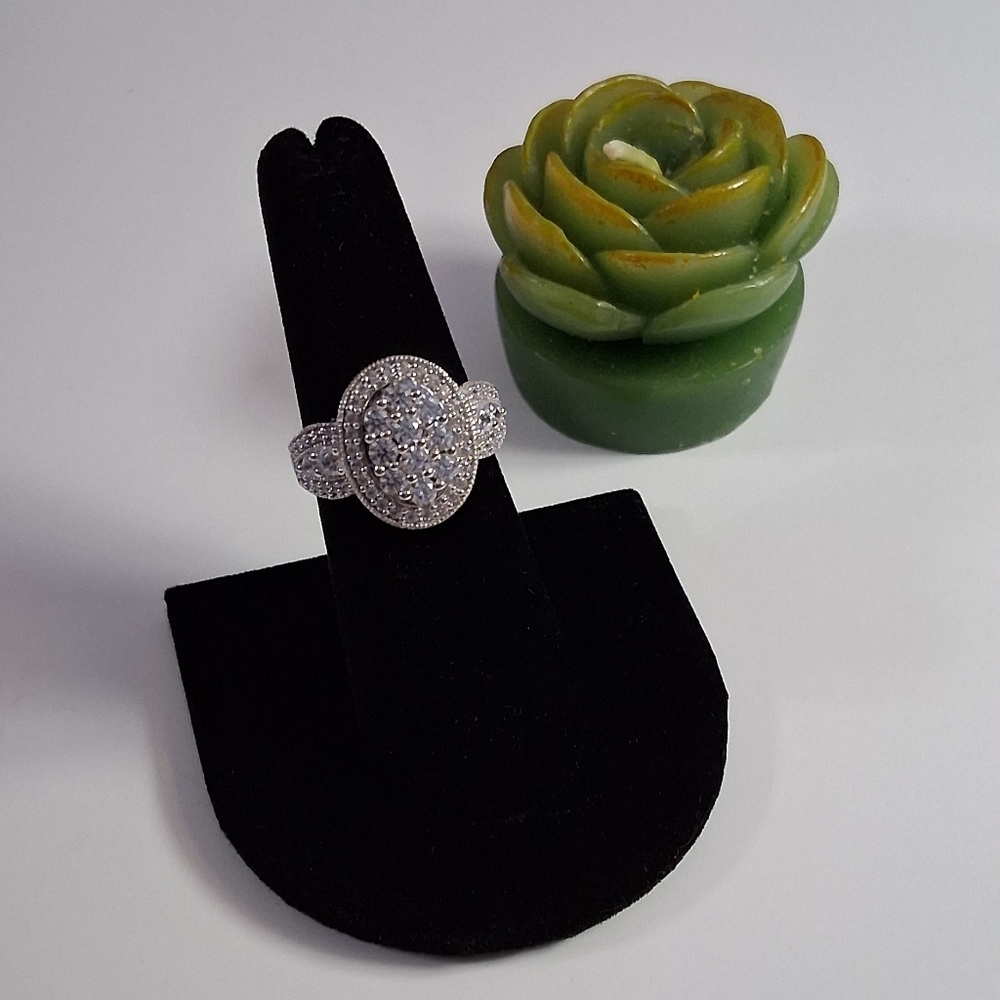 QVC Silver-Tone Pavé Oval Cluster Ring